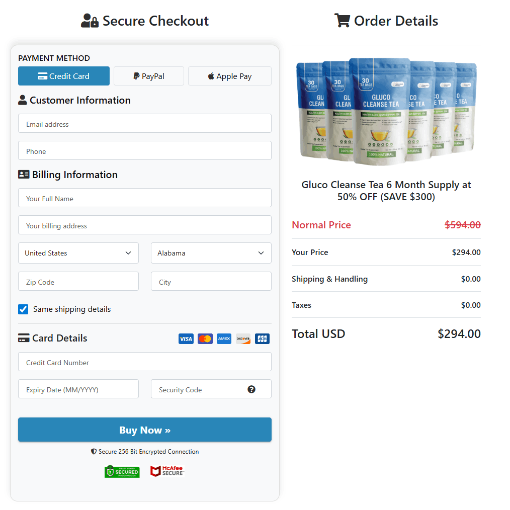 Gluco Cleanse Tea Order Page